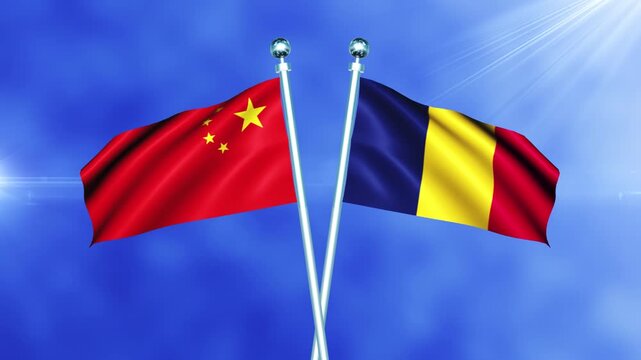 China and Chad Flag Waving On Pole Loop