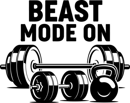 Fitness motivation graphic, Beast Mode On, gym vector, workout typography