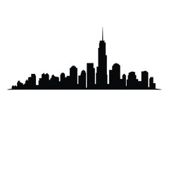 Obraz premium A stark black silhouette of a modern city skyline against white