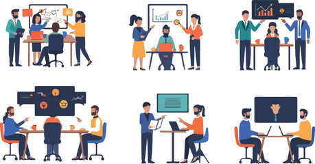Fototapeta premium Modern Business Team Collaboration Scene Illustration Set