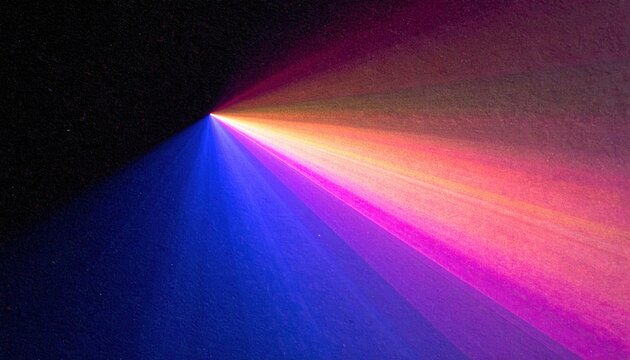 Feixe de luz colorido vibrante emanando de um ponto &uacute;nico, criando um espet&aacute;culo abstrato de cores em um fundo escuro.