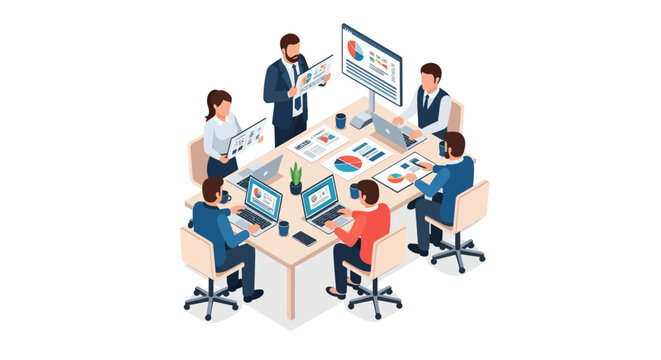 People working at office desks together.