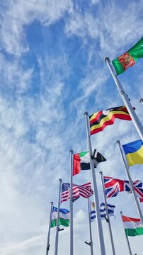 Flags of the world fluttering in the wind