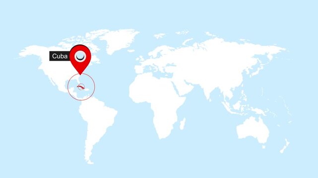 Cuba Map Pin on World Map Animation