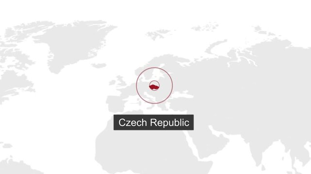 Czech Geographic Location on Minimal World Map Animation