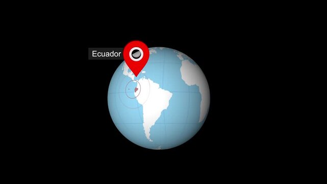 Ecuador Map Pin Location Animation Global World Map Concept