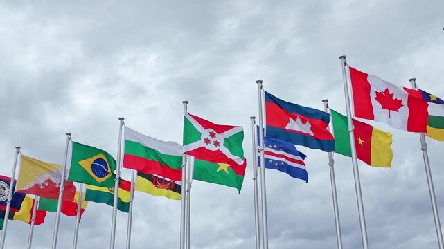 Flags of the world fluttering in the wind