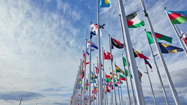 Flags of the world fluttering in the wind