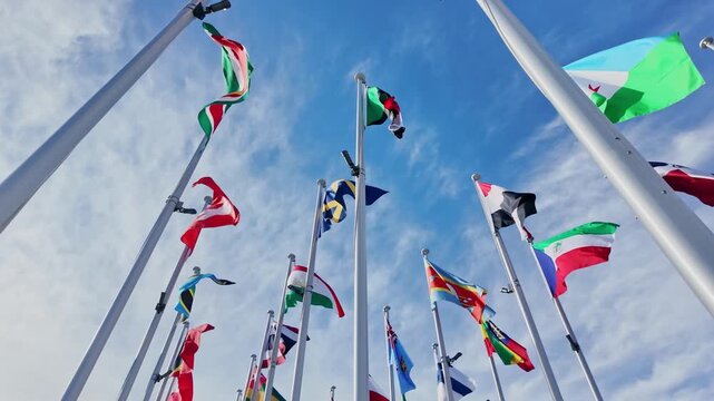 Flags of the world fluttering in the wind