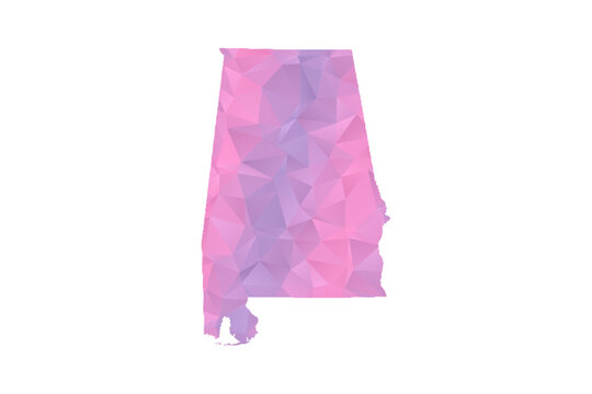 Alabama Map - Polygon Style Vector Illustration in Pink and Purple Gradient, Low Poly Geometric Design, Isolated on White Background for Infographics and Education.