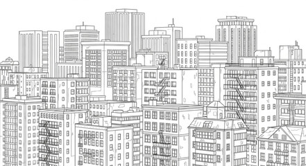 Fototapeta premium Cityscape drawing of modern buildings and skyscrapers.
