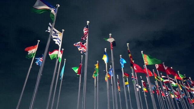 Flags of the world fluttering in the wind