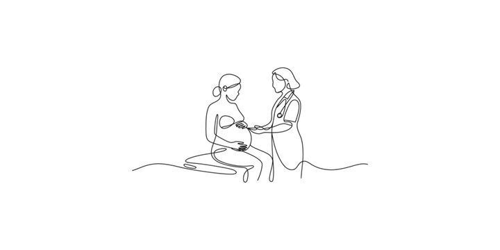 Pregnant woman with doctor or midwife in a prenatal checkup or consultation healthcare medical one