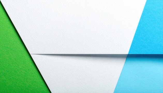 Composi&ccedil;&atilde;o abstrata e geom&eacute;trica de pap&eacute;is coloridos em branco, verde e azul com uma linha de sombra n&iacute;tida, ideal para fundos de design.