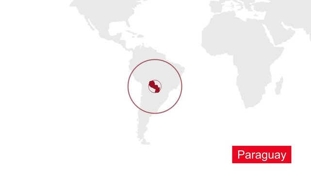 Paraguay Map Location Pointer Animation on World Map