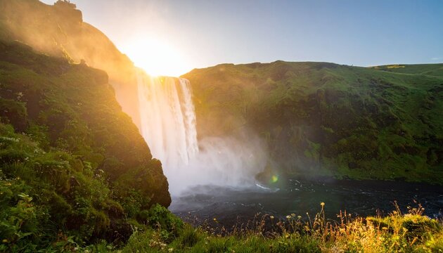 Waterfall sunlight landscape