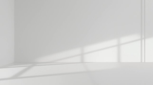 3D stimulate of white room interior and wood plank floor with sun light cast the arch window shadow on the wall,Perspective of minimal design architecture
