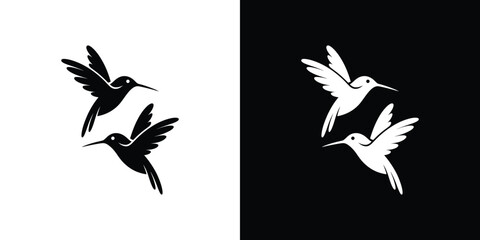 Fototapeta premium Black and white hummingbirds on contrasting backgrounds