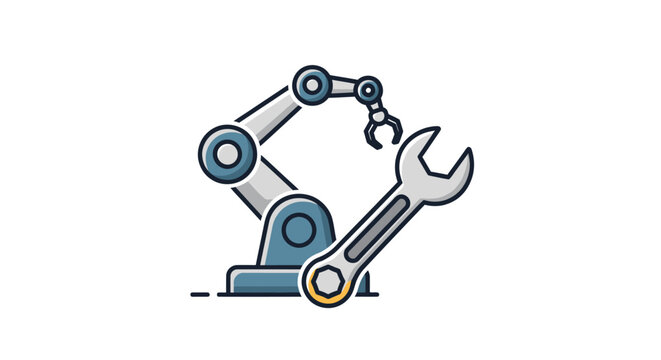 Robotic arm holding wrench - automation, industry, engineering, technology icon