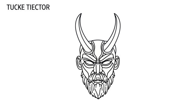 Demonic mask with horns and beard, occult symbol, evil spirit, dark art outline