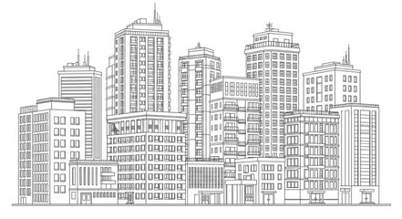 Fototapeta premium Cityscape Drawing of Tall Buildings and Skyscrapers.