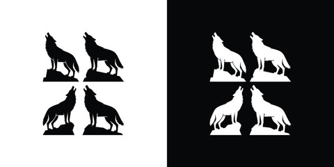 Fototapeta premium Black and white wolf silhouettes on contrasting backgrounds 2