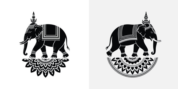Black and white thai style elephant thailand ornate