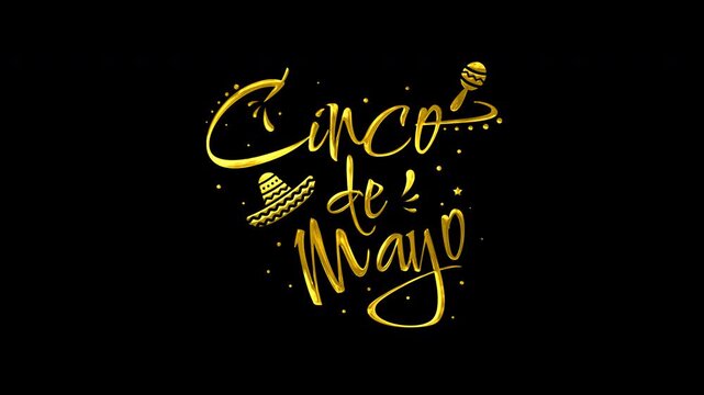 Animated Text Golden cinco de mayo with sombrero  maraca, ideal for festive cinco de mayo designs, social media posts, party invitations.