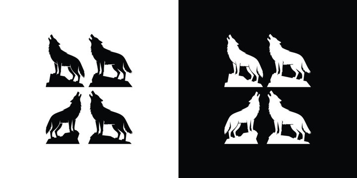 Black and white wolf silhouettes on contrasting backgrounds 2
