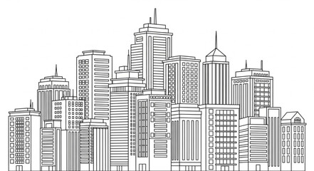 Fototapeta premium Cityscape illustration with tall buildings and skyscrapers.
