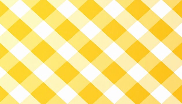 Padr&atilde;o xadrez vichy amarelo e branco em diagonal, ideal para fundos de design gr&aacute;fico, t&ecirc;xteis e decora&ccedil;&otilde;es de ver&atilde;o.