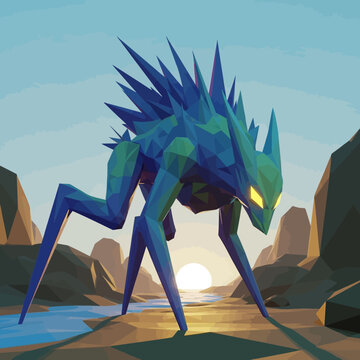 Mysterious Blue Alien Creature with Spiky Back.