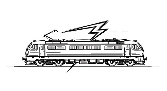 Electric train with lightning bolt graphic.