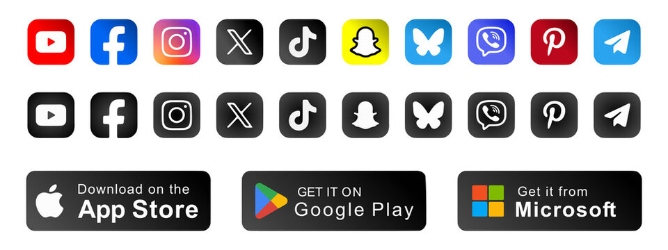social media and communication logo icon mega collection colorful solid outline round square facebook instagram youtube whatsapp telegram pinterest linkedin