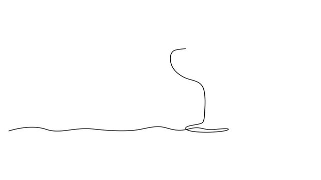 Animated self drawing Continuous one line drawing of Minimalist line art, abstract wine glass, wave, simple vector design, modern graphic element
