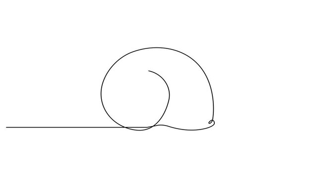Animated self drawing Continuous one line drawing of Minimalist snail, simple line drawing, black outline, white background, cute animal