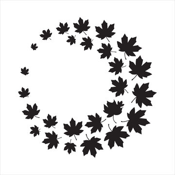 Maple Leaf Circle Frame Silhouette Decorative Nature Vector Illustration