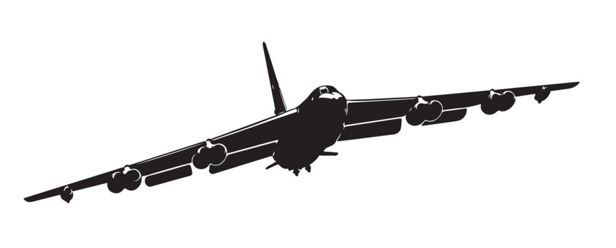 B-52 Bomber Aircraft Silhouette Vector &ndash; Military Strategic Plane Top View, Black 