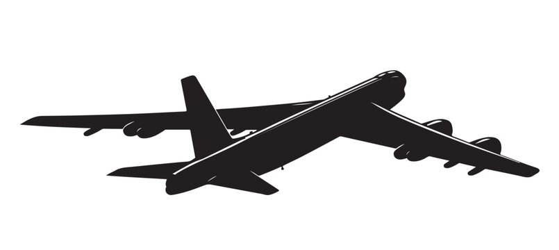 B-52 Bomber Aircraft Silhouette Vector &ndash; Military Strategic Plane Top View, Black 