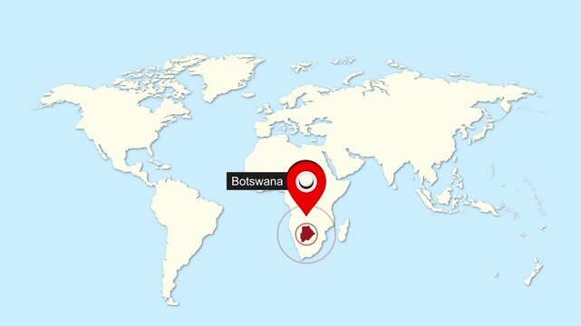 Botswana Map Pin on World Map Animation