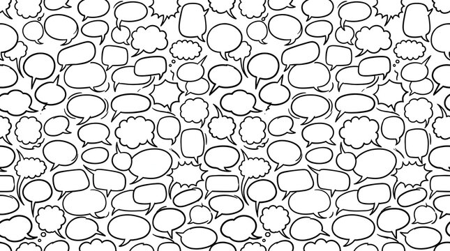 Seamless hand drawn black speech bubble outline pattern filling entire frame comic dialogue background