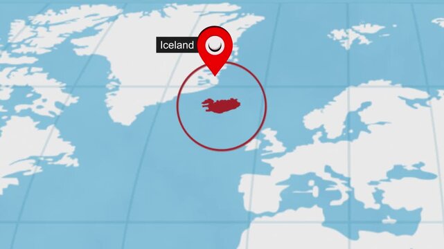 Iceland City Location on World Map Animation Concept