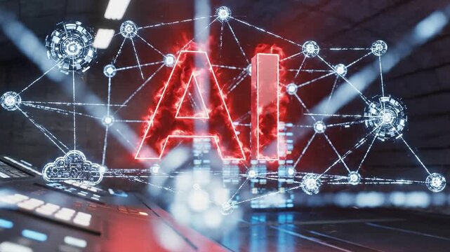 Futuristic ai logo animation with vibrant colors and dynamic digital networks 4k video