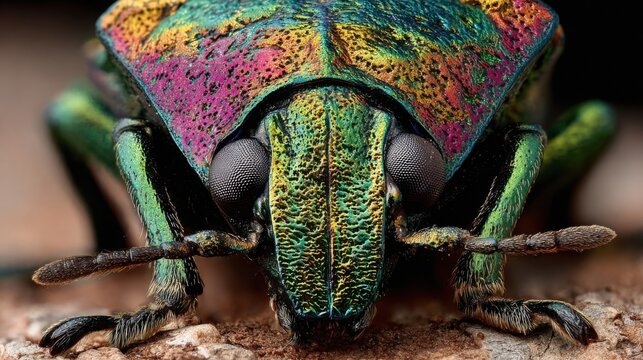 Extreme Close-up of a Jewel Beetle's Iridescent Eyes and Fractal-like Patterned Body