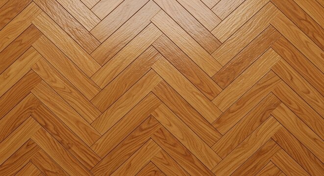 Close-up View of a Polished Wooden Floor with Herringbone Pattern.