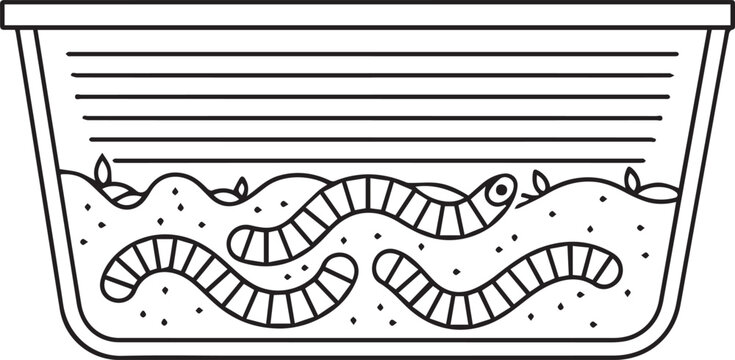 Worms in soil, compost worms, earthworms, black and white illustration, vector graphics