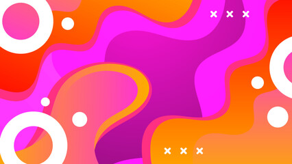 Fototapeta premium Playful orange and pink abstract background featuring vibrant fluid curves and overlapping wavy gradients with white dots