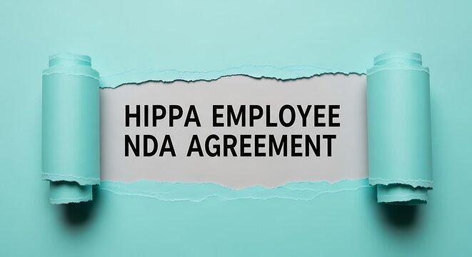HIPPA Employee NDA Agreement text on white background, torn blue paper revealing legal contract terms, healthcare privacy and confidentiality concept