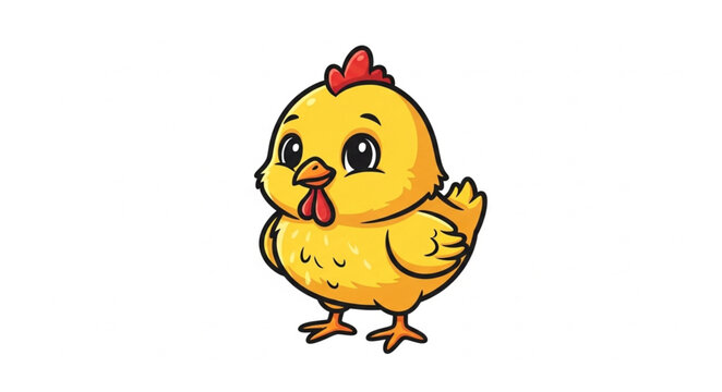 Cute Cartoon Baby Chick Standing Isolated White Background.