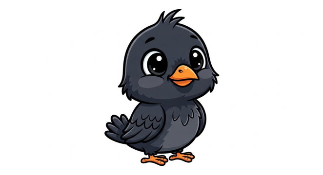 Cute cartoon baby crow bird illustration.